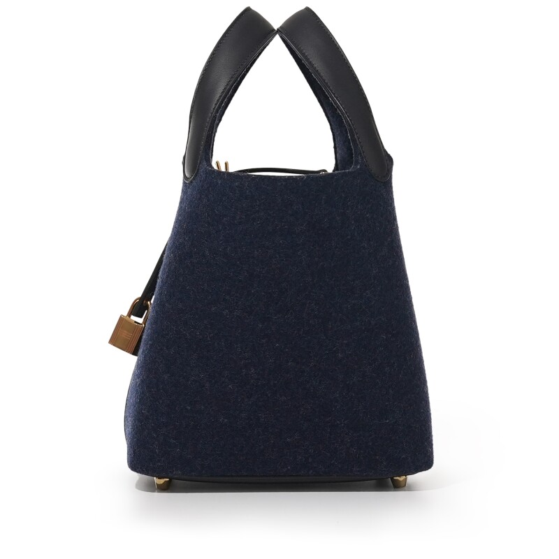 Hermès Bleu Nuit Feutre Wool and Black Swift Picotin Lock 18 Gold Hardware - Image 3